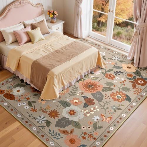 RELEANY Floral Washable 9x12 Area Rugs Brown/Brick - Image 2