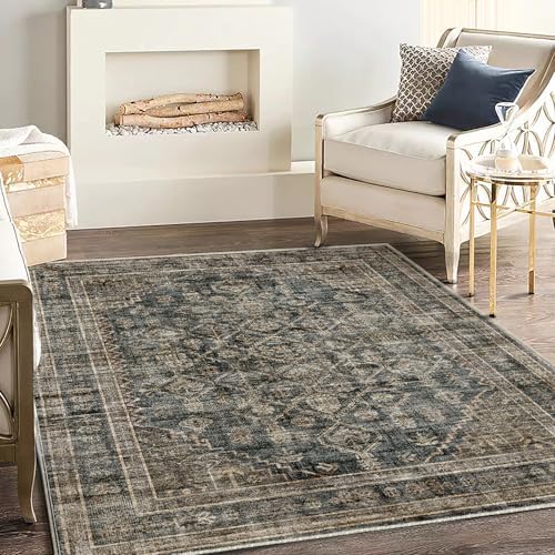 CHAMPLANT Washable Area Rug 4'x6' Vintage Traditional Floor Cover Foldable Thin Rugs Retro Kitchen Indoor Distressed Non Slip Carpet Floral Print Mat Bedroom Living Room - Image 2