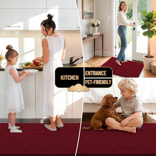 OLANLY Thick Chenille Absorbent Bathroom Rugs Mat 34x21, Burgundy - Image 6