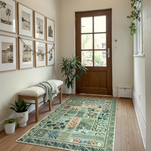 Zealude Floral Boho 3x5 Sage Green Bathroom Rugs, Washable Botanical Area Rugs for Entryway Bedroom, Non Slip Kitchen Floor Mat Indoor Throw Carpet for Laundry Living Room (Green,3 x 5) - Image 3