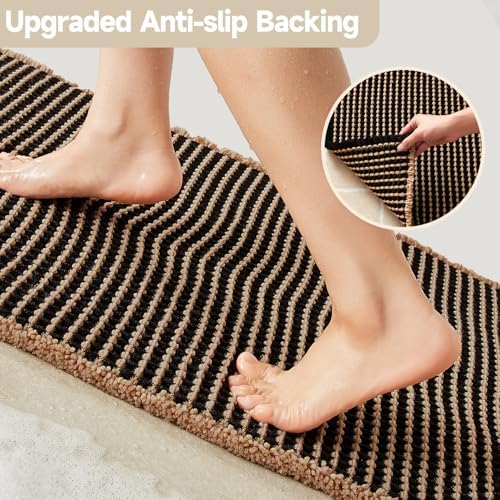 TYUU Waffle Bath Mat, Boho Bathroom Rugs Non Slip, 48x24 Khaki & Black - Image 4