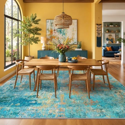 RELEANY Washable 5'x8' Abstract Area Rug for Living Room Teal Multi - Image 3