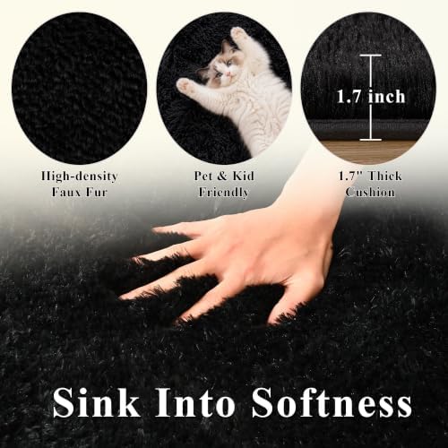 Balck Fluffy Area Rug 5x8 Ft, Soft Washable for Living Room - Image 3