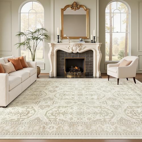 Soalmost 8x12 Area Rugs Large Washable Living Room Rug Non-Slip Beige/Brown by Soalmost