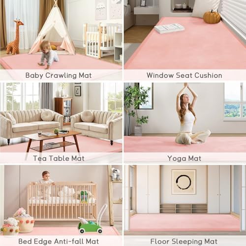 Baby Play Mat for Floor Nursery Rug Muscle Mat Area Rug Playroom Rug 71"x79" Playpen Mat Elastic Foam 1.3" Thick Crawling Mat for Babies,Toddlers, Infants, Kids,Light Pink - Image 4