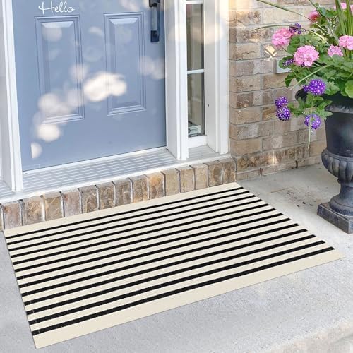 KILOCOCO Beige Striped Rug 2.3'x3.6' Indoor Washable Rugs Front Door Mat by Kilococo