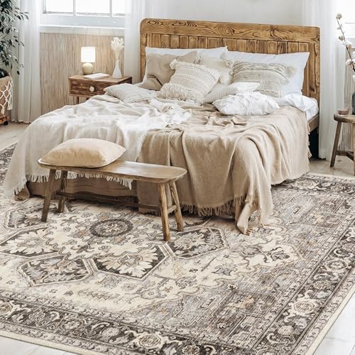 9x13 Area Rugs for Living Room - Large Carpet Ultra Thin Soft Washable Oriental Vintage Floral Distressed Rug Big Indoor Carpets for Bedroom Nursery Dorm Home Decor Aesthetic - Grey Brown - Image 5