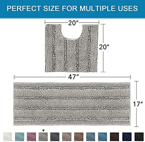 H.VERSAILTEX Bathroom Rugs Bath Rug Set 2 Piece Bathroom Contour Rug Toilet Mat Sets Non Slip Contour Bath Rug Ultra Thick Water Absorbent Striped Bath Mats Washable(47" x 17" Plus 20" x 20" U, Dove) - Image 2