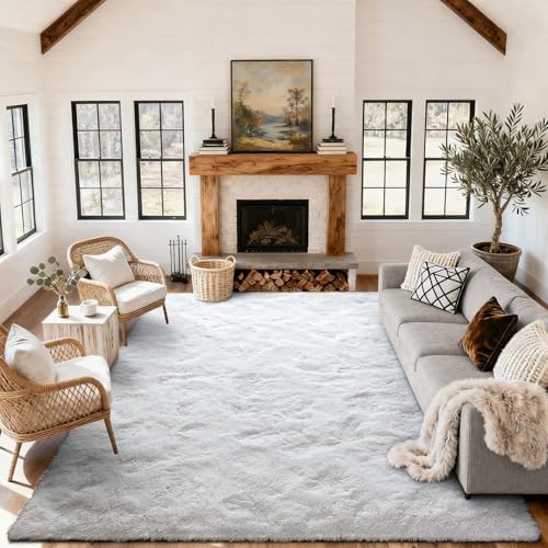 9x12 Ft Extra Large Shag Rugs for Living Room, Ultra Soft Fluffy Furry Area Rugs for Bedroom Indoor Floor, Aesthetic Carpet for Kids Home Decor (White) by Cuzwlovita