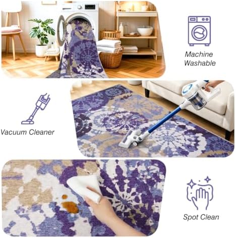 Boho Modern 5x7 Area Rug, Machine Washable Non-Slip Low-Pile Rugs - Image 5