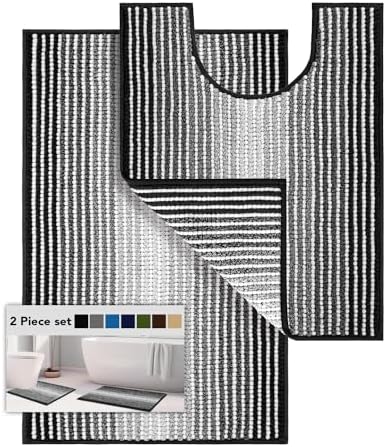 BSICPRO Bathroom Rugs Sets 2 Piece, 32"x20" + U-Shaped 24"x20", Black by BSICPRO
