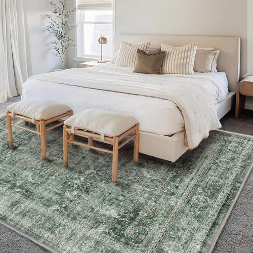 CHAMPLANT Area Rug 6'x9' Washable Vintage Traditional Floor Cover Thin Retro Kitchen Indoor Distressed Non Slip Carpet for Living Room Bedroom Dining Room - Image 2