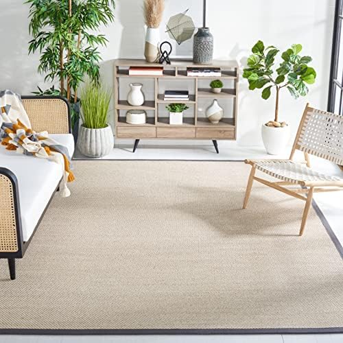 SAFAVIEH Natural Fiber Area Rug 9x12 Large Textured, Marble & Black NF143A by Unknown