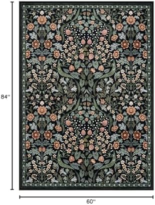 Moynesa Black Vintage Floral Rug, 5x7 Washable Area Rugs for Living Room - Image 2