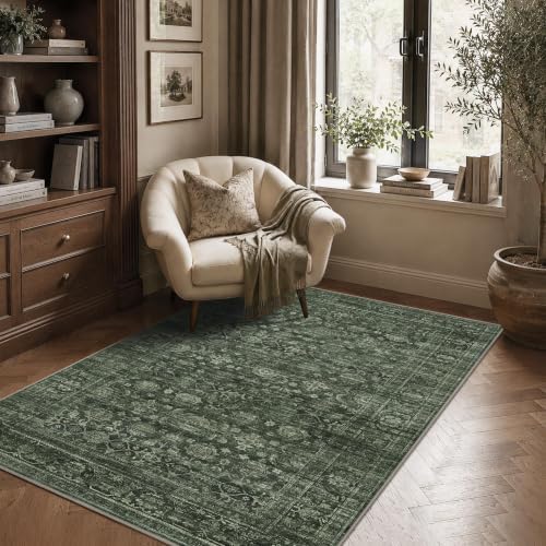 JOOJA 3x5 Dark Green Vintage Washable Area Rug Non Slip Indoor Entryway Rug - Image 3