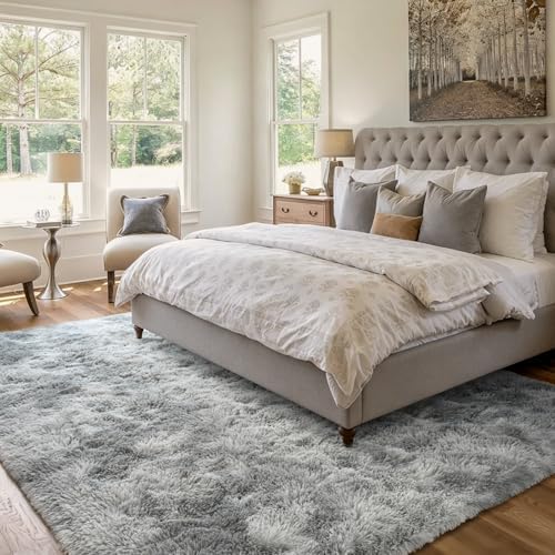 4x6 Ft Shag Rugs for Bedroom Living Room, Tie-Dyed Ultra Soft Fluffy Furry Area Rugs for Indoor Floor, Aesthetic Carpet for Kids Home Decor (Grey) - Image 2
