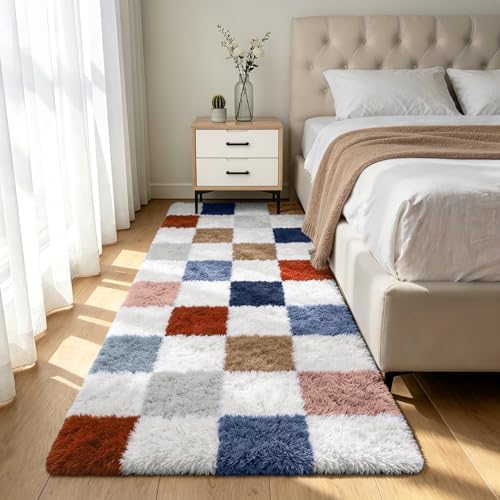 Shag Runner Rug for Bedroom Living Room 3x7 Upgrade Non-Slip Fluffy Soft Bedside Rugs,Colorful Shaggy Carpet for Livingroom Dorm Home Decor Aesthetic by Boshengya