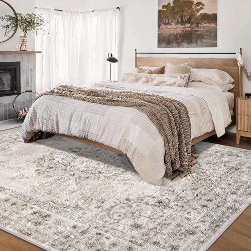Area Rug 9x12 Vintage Rug: Large Washable Indoor Medallion Rugs Low Pile Distressed Floor Carpet Retro Accent Rug for Living Room Bedroom Kitchen Dining Table Home Office(Distressed Taupe, 9'x12') - Image 4