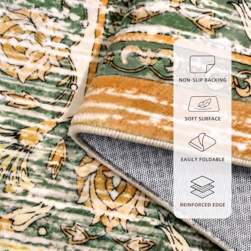 2x3 Boho Washable Entryway Area Rugs, Small Non Slip Door Mat, Green Orange - Image 4