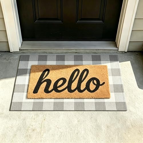 SEEKSEE Buffalo Plaid Outdoor Rug 27.5x43 Gray and White Front Door Mat, Layering Rug for Porch, Washable Doormat, Front Porch Rug for Outdoor Entrance Entryway Patio Porch Decor - Image 6