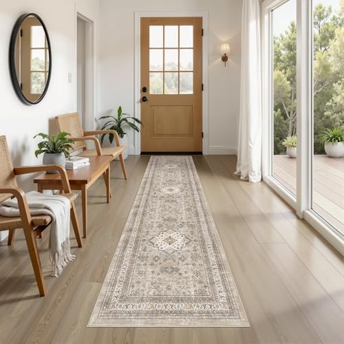 cotiled 2x8 Hallway Runner Rug for Entryway, Non-Slip Vintage, Beige by COTILED
