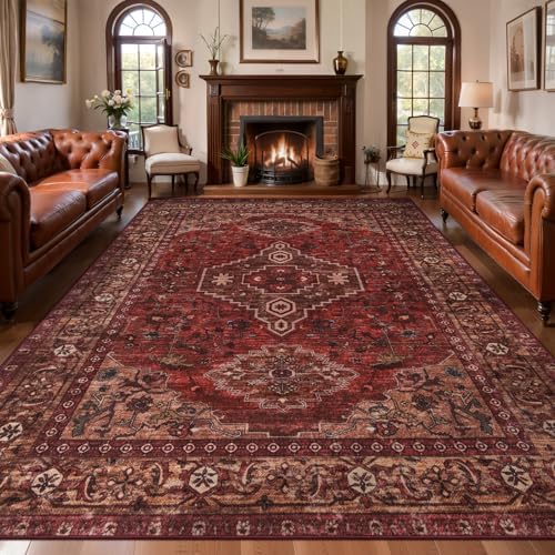 Tangsoo Red 9x12 Washable Area Rugs for Living Room, Non Slip Large Rugs by Tangsoo