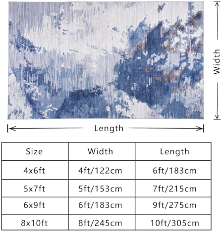 Area Rug 4x6 Dark Blue Rug Washable Boho Rugs Non Slip Low Pile Abstract Small Carpet for Entryway, Bedroom, Kitchen, Classroom, Kids Room, Office, Dorm, Dining Room - Image 2