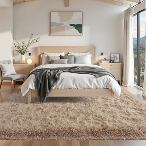 5x8 Living Room Rugs Fluffy Neutral Beige Area Rug,Modern Plush Non-Slip Soft Bedroom Shag Carpet for Book Room Office,Coffee Stain Resistant - Image 3