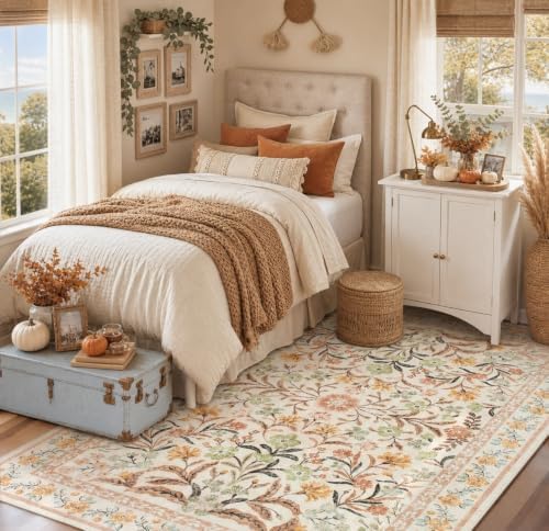 Lahome 5x7 Fall Floral Nursery Rug, Boho Fall Washable Rugs for Living Room - Image 3
