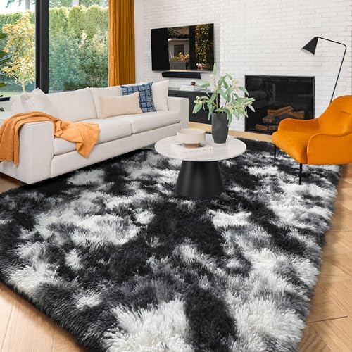 Amdrebio Black White Grey Large Fur Rug 8x10 for Living Room Bedroom Carpet - Image 4