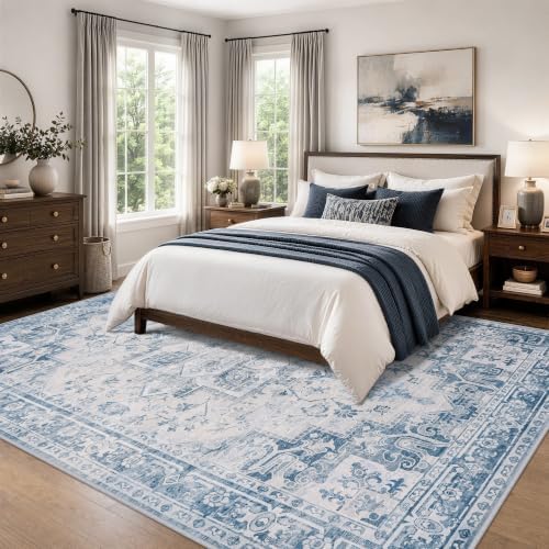 9x12 Washable Area Rugs for Living Room Blue Grey Non-Slip Rug - Image 2
