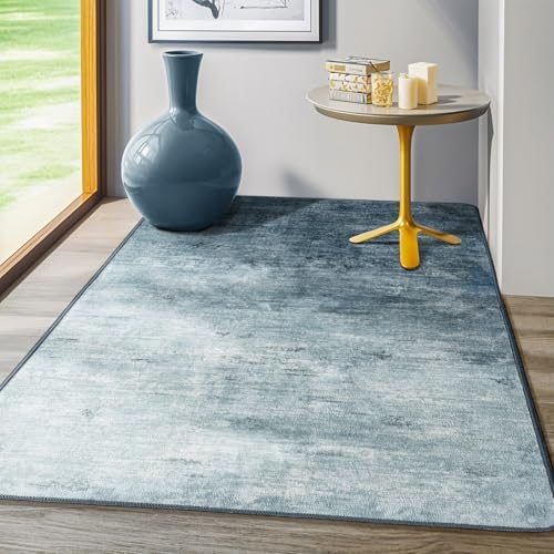 3x5 Washable Area Rug, Blue Solid Area Rugs for Living Room & Bedroom by LIANLAM