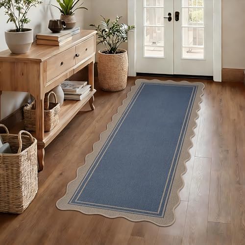 Zeeinx Easy Jute Kitchen Runner 2x6 Scalloped Runner Rug for Hallyway Blue by Zeeinx