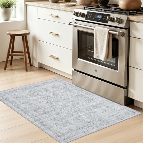 Washable Area Rugs 2x5: Neutral Living Room Bedroom Carpet Gray - Image 3