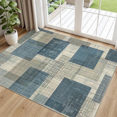 Washable 3x5 Entryway Rug, Throw Rugs with Rubber Backing, Blue - Image 2