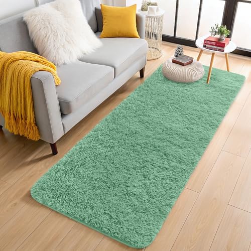 OLANLY 2x8 Machine Washable Runner Rugs for Hallway, Soft Fluffy Shaggy Bedside Rugs for Bedroom, Living Room, Indoor Floor Carpet for Kids Girls Boys, Nursery Rooms, Home Decor Aesthetic, Mint Green by OLANLY