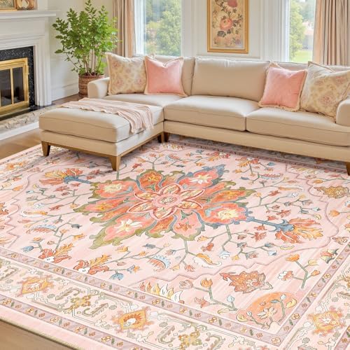 RELEANY Washable Area Rug, 8'x10', Pink/Light Pink/Colorful - Image 2