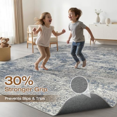 LOONGRUG 5x7 Area Rug Washable Neutral Modern Rug for Living Room Blue Gray - Image 3