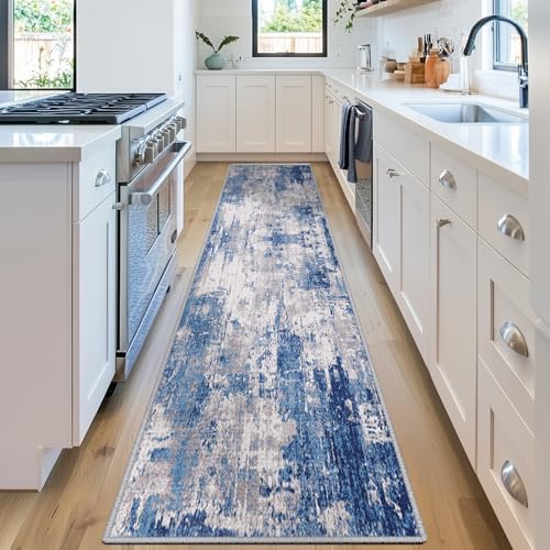 RELEANY Washable Runner 2'x8' Abstract Area Rug for Hallway Blue Gray - Image 3