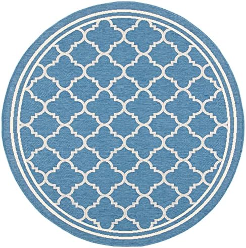 SAFAVIEH Courtyard Collection 4' Round Blue/Beige CY6918 Trellis Indoor/ Outdoor Splashproof Easy Scrubbing Patio Backyard Mudroom Area Rug - Image 2