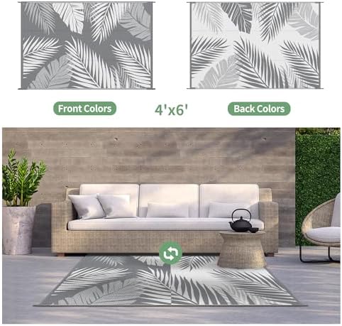 GENIMO Outdoor Rug, Waterproof Plastic Rugs for Patio, 4'x6' Grey White - Image 2