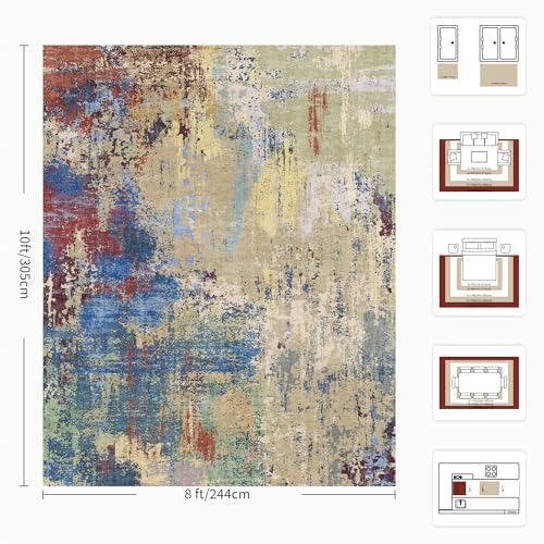8x10 Rugs for Living Room - Modern Abstract Washable Rug, Ultra Soft Non Slip Low Pile Large Rugs, Floor Carpet for Bedroom Dining Room Office Laundry Nursery Home(Multi-Colorful) - Image 2