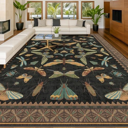 Big Black Area Rug for Living Room - Washable 10x14 Area Rug, Dining Room Rugs for Under Table, Soft Low Pile for Large Bedroom - Insect Witch Dark Moody Bug Decor, Non-Slip & Stain Resistance - Image 3