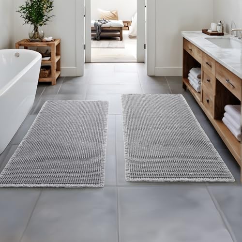 MIULEE Set of 2 Waffle Bathroom Runner Rugs Light Grey 2'x4'(24"x48") by MIULEE