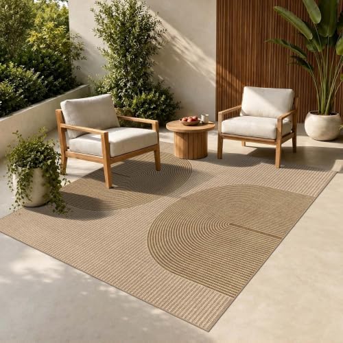 Easy Jute Rug for Pet Homes: 5x5 Outdoor Rug - Geometric Arch Pattern by Arvenchy