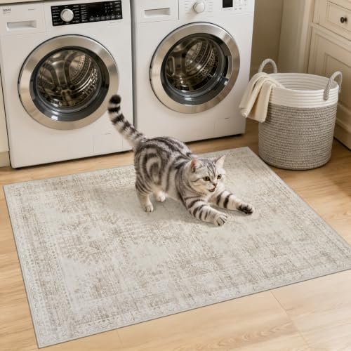 Washable Area Rugs 2x4: Neutral Living Room Bedroom Carpet Brown - Image 2