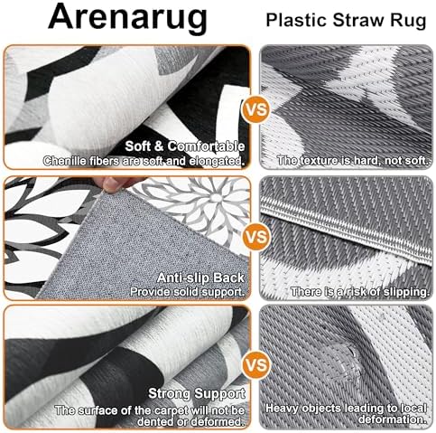 Arenarug Outdoor Rug Waterproof, Washable Patio Rug for Deck, 5x8, Black - Image 5