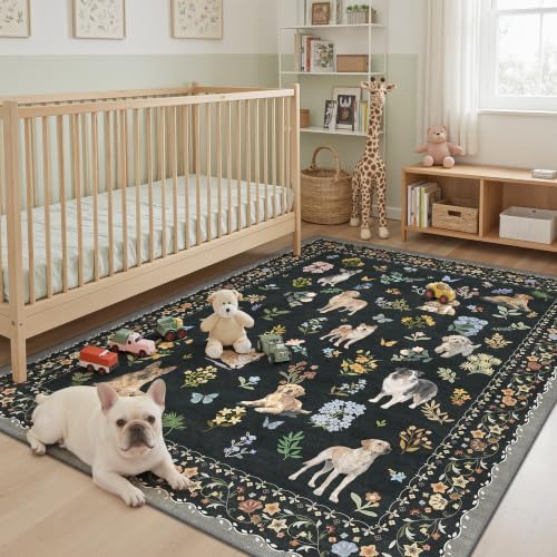 Soalmost Dog 5x7 Area Rugs for Living Room, Washable Animal Soft Rug Black - Image 2