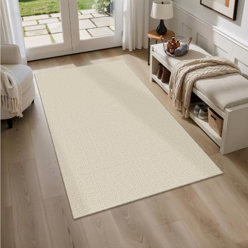 Valenrug 4x6 Area Rug for Living Room, High-Low Pile Washable Rug, Beige - Image 3
