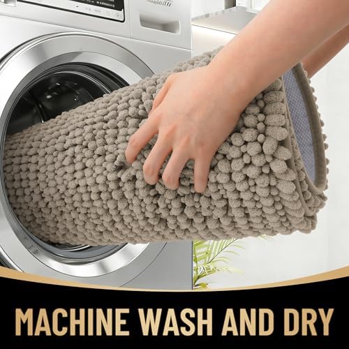OLANLY Thick Chenille Absorbent Bathroom Rugs Mat 30x20, Warm Taupe - Image 4